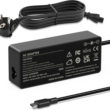 ADAPTADOR DE CORRENTE COMPATÍVEL - 65W 20V 3.25A - USB-C - NOVO