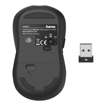 HAMA MW-650 WIRELESS 6-BUTTON MOUSE, USB-A/BLUETOOTH, BLACK - 182617