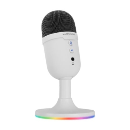MARS GAMING MMICX PRO STUDIO MICROPHONE, DUAL CONDENSER, 96KHZ, ANTI-VIBRATION, USB, WHITE