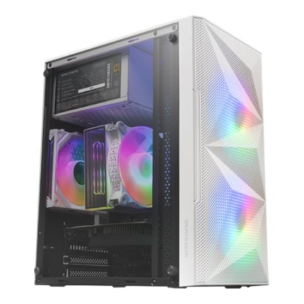MARS GAMING MC-ME MICRO-ATX CASE, TEMPERED GLASS, GEOMETRIC FRONT MESH, 2X 120MM FRGB FAN, WHITE