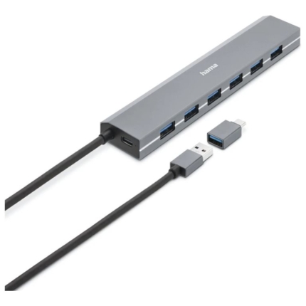 HAMA USB HUB, 7 PORTS, USB 3.2 GEN 1, 5 GBIT/S, INCL. USB-C ADAPTER AND PSU