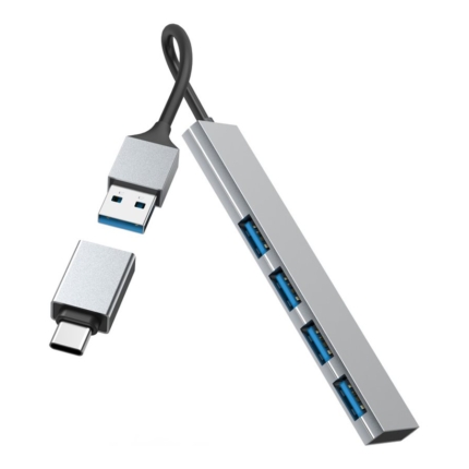 HAMA USB HUB, 4 PORTS, USB 3.2 GEN 1, 5 GBIT/S, ULTRA-SLIM, INCL. USB-C ADAPTER