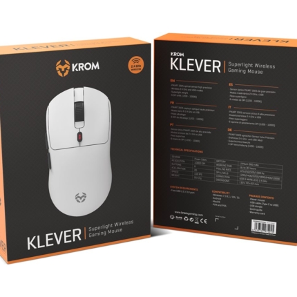 KROM KLEVER SUPERLIGHT WIRELESS GAMING MOUSE WHITE