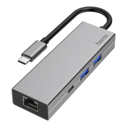 HAMA USB-C MULTIPORT HUB, 4 PORTS, 2 X USB-A, USB-C, LAN/ETHERNET, ALUMINUM - 200108