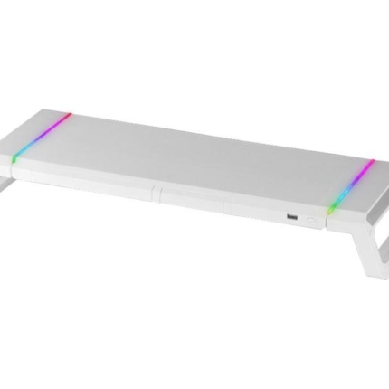 MARS GAMING MGS-ONE MONITOR STAND, RGB CHROMA, FRONT USB, PHONE & TABLET HOLDER, WHITE