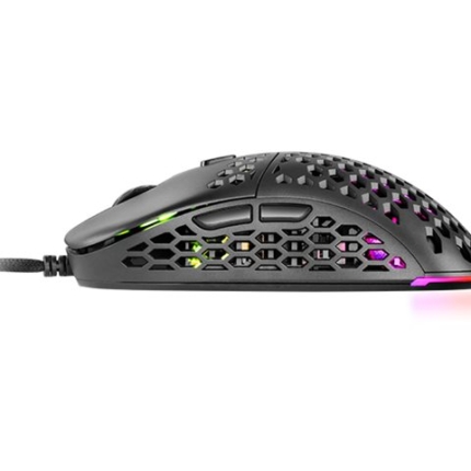 MARS GAMING MM55 BLACK MOUSE, 12800DPI, EXTREME-LIGHT 55G, RGB, PARACORD, SOFT