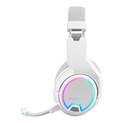 MARS GAMING MHW-100 WIRELESS ARGB HEADPHONES, DETACHABLE MIC, ENC NOISE CANCEL, WHITE