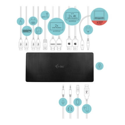 I-TEC USB-C Quattro Display Docking Station 2xDP 2xHDMI 1xGLAN 5xUSB 3.0 1xUSB-C-Data 1xAudio 1xMic 85W PD KL